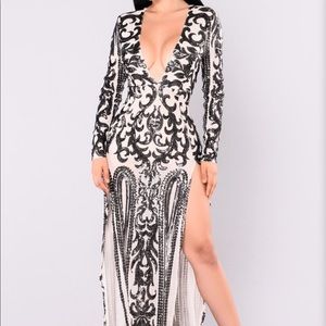 Black and cream sequin dress